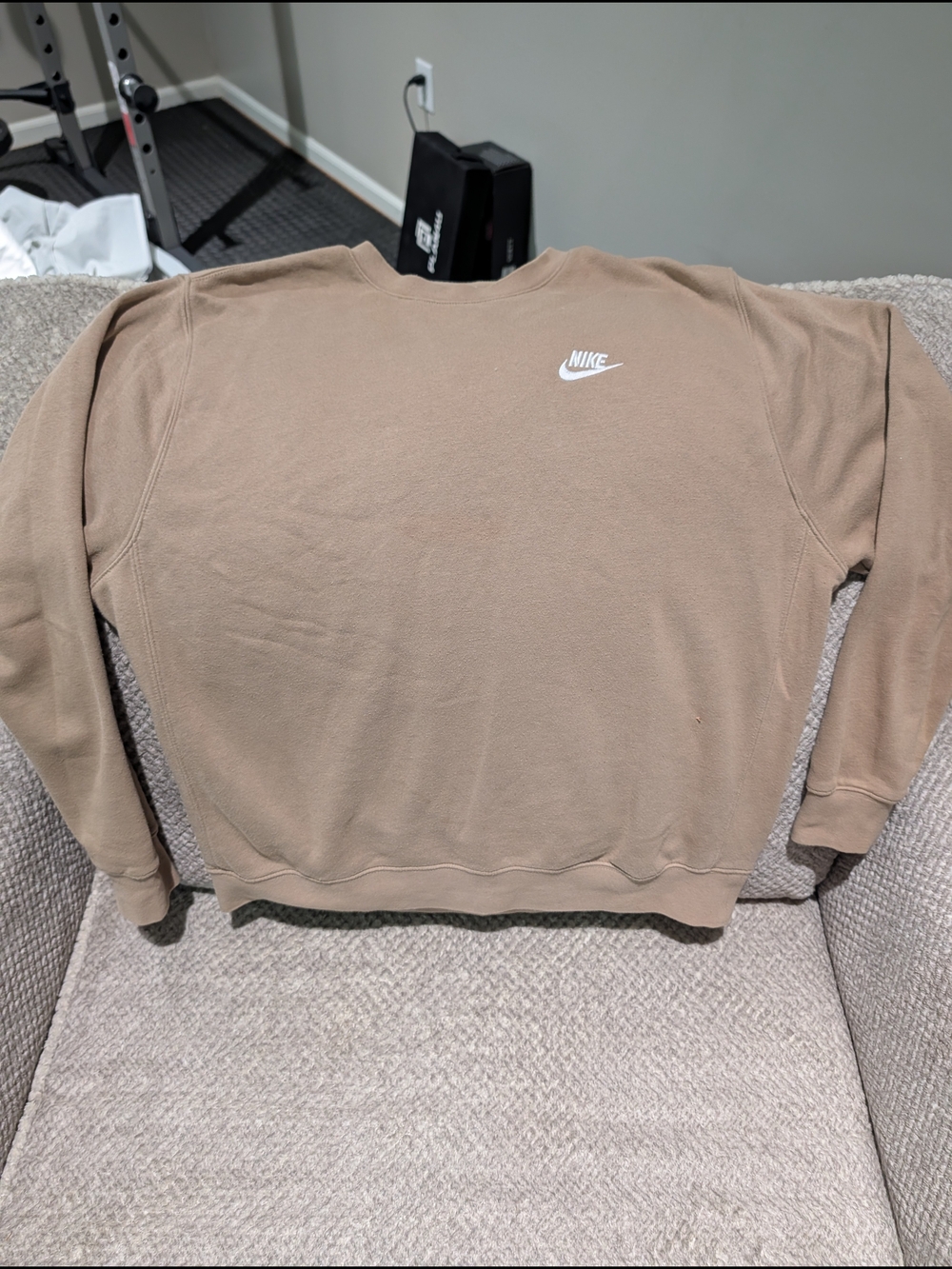 Nike Men’s Crewneck Sweatshirt in Beige/Tan with White Logo